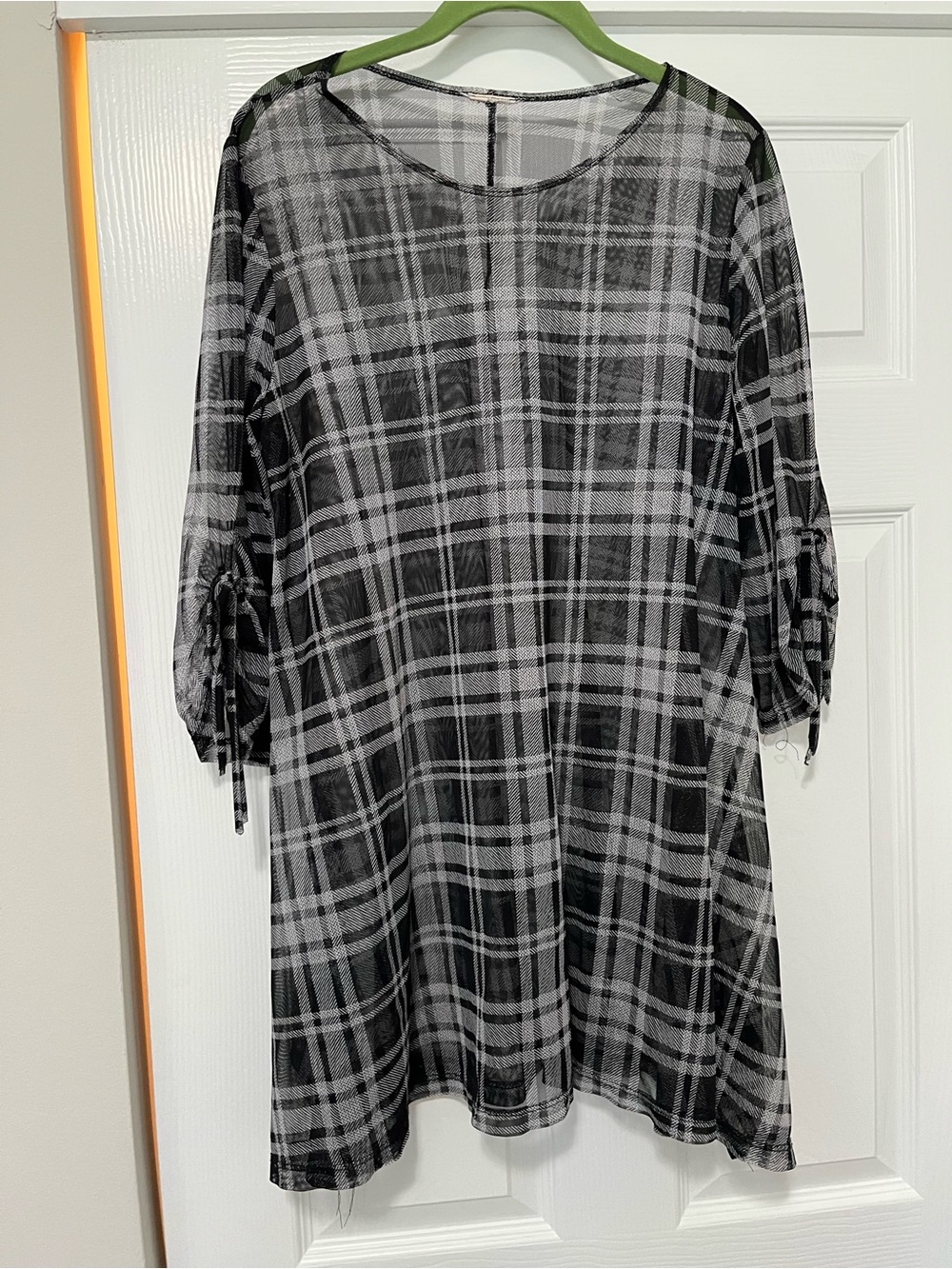 Sheer Black & White Plaid Tunic - Lightweight Women's Top